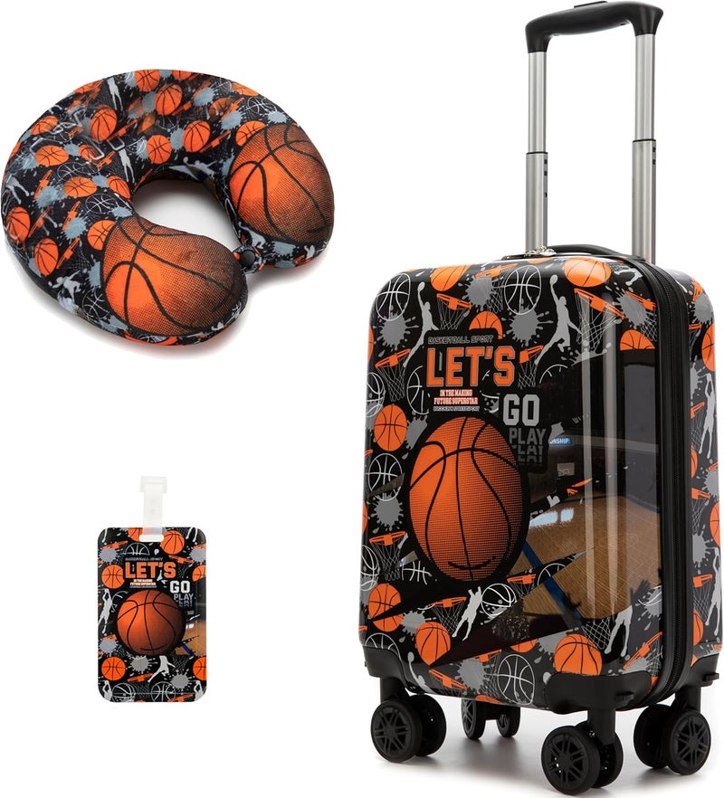 Homskiii Kids Basketball Suitcase Set for Boys Hardside Luggage with Spinner Wheels 2 Piece 16inch Toddler Suitcase for Boys Travel Carry on Luggage Airline Approved - Image 1